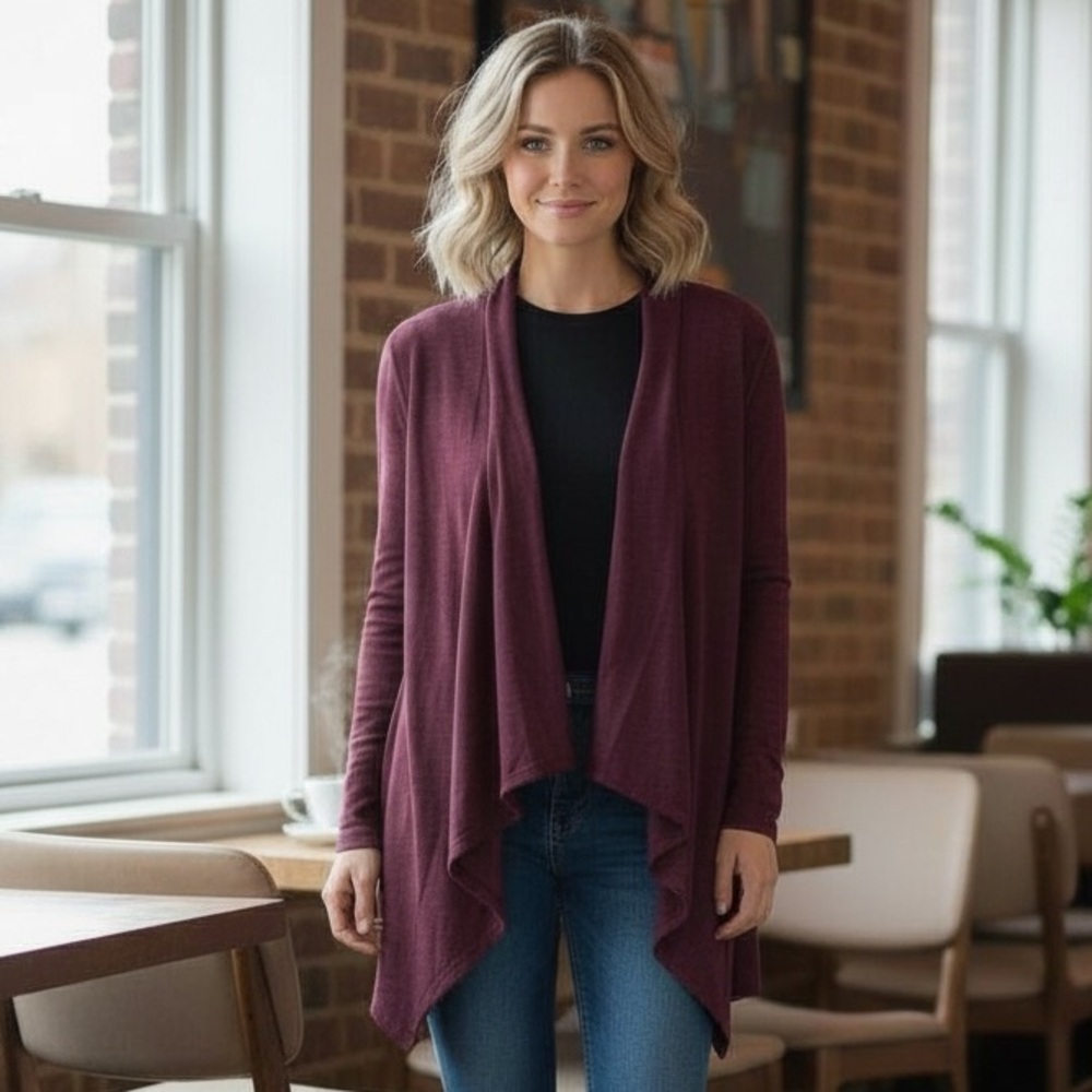 NWT Bobeau Women's Open Front Draped Cardigan Casual Feminine Warm Cabin Core